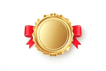 Golden Award Medal with Red Ribbon on White Background Illustration
