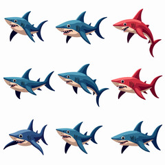 Set of shark vector illustrations on white background	