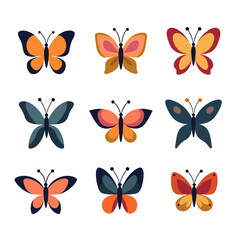 Set of butterfly vector illustrations on white background	
