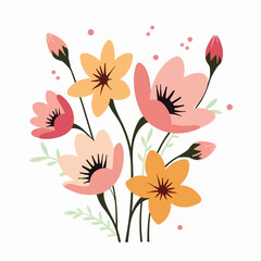 Set of floral elements. Flower and leaves Isolated On White Background