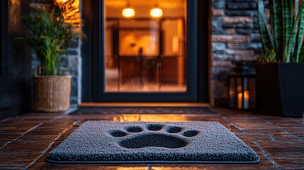 Stylish gray paw print doormat, inviting entrance