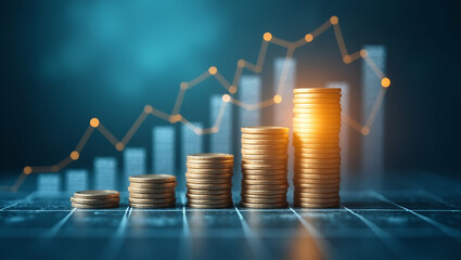 Double Exposure of Warehouse and Bar Chart: Visualizing Inventory Finance Management with Copy Space for Stock Photos