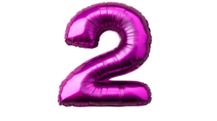 Bright purple number two balloon with transparent background