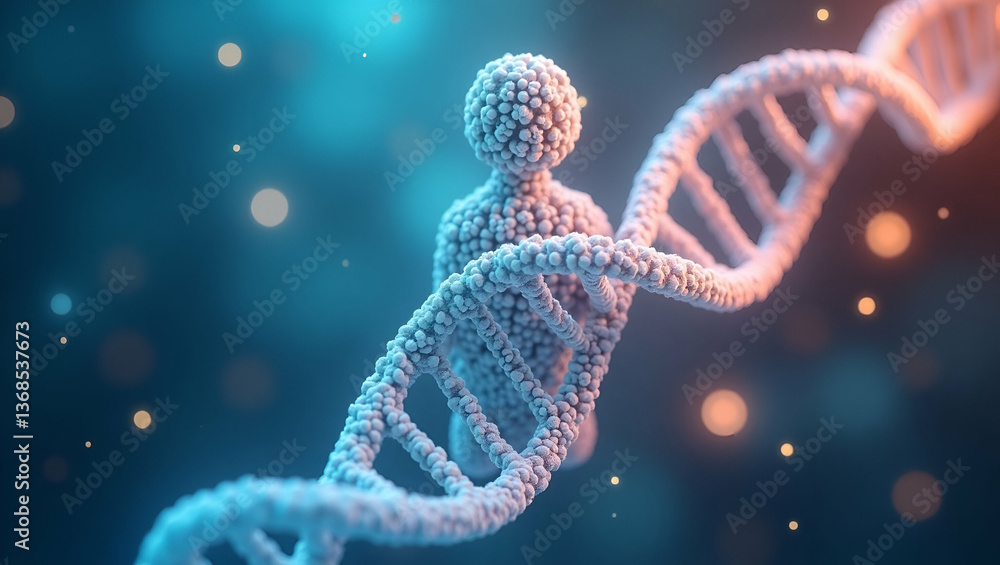 Poster 3d flat icon of a person merged with dna strand: symbolizing scientific breakthroughs in biology and