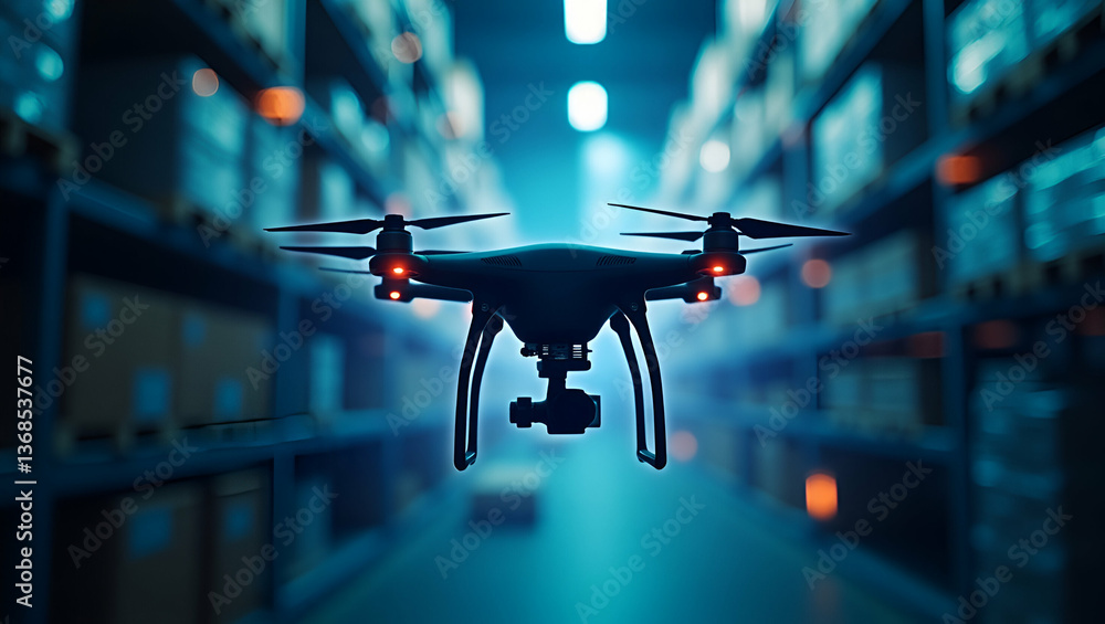 Aufkleber silhouette of a warehouse drone and an operational dashboard symbolizing automated inventory audits 