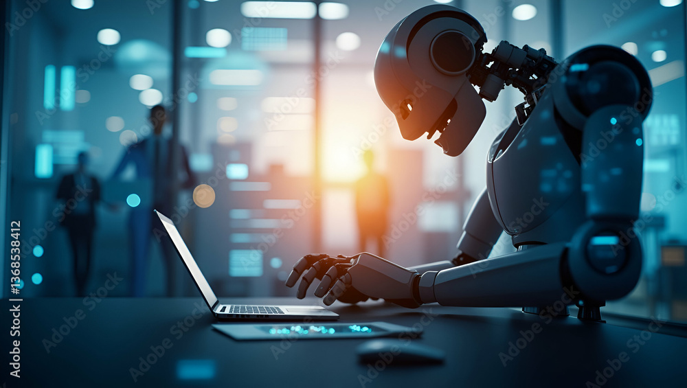 Poster robotic sorter silhouette with data dashboard: optimizing warehouse efficiency
