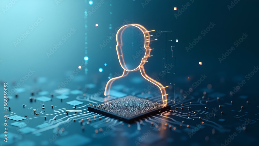 Poster 3d flat icon of a person merged with a microchip: symbolizing electronic innovation and technology a
