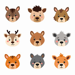 Cute wild animals cartoon sitting vector illustration. Baby shower woodland animals illustration.	