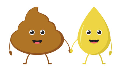 Cartoon style poop and urine drop. Feces and urine tests in cartoon style. EPS 10. Vector illustrations