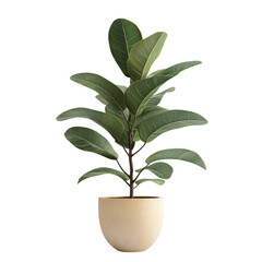 Lush green fiddle leaf fig plant in a beige pot serene home decor