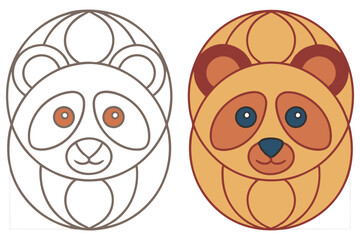 Cartoon Panda Head Icon Vector, Two Designs, Outline and Colored, Animal face Art