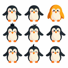 Naklejka premium set of penguins, Set of penguin vector illustrations on white background 