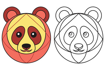 Two Panda Faces in Color and Outline Version on White