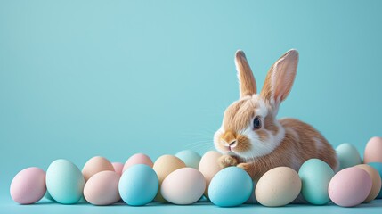 Adorable Bunny with Pastel Easter Eggs