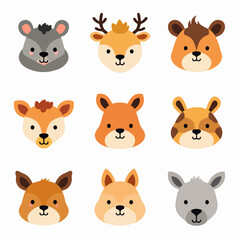 Set of cute animal head vector illustration
