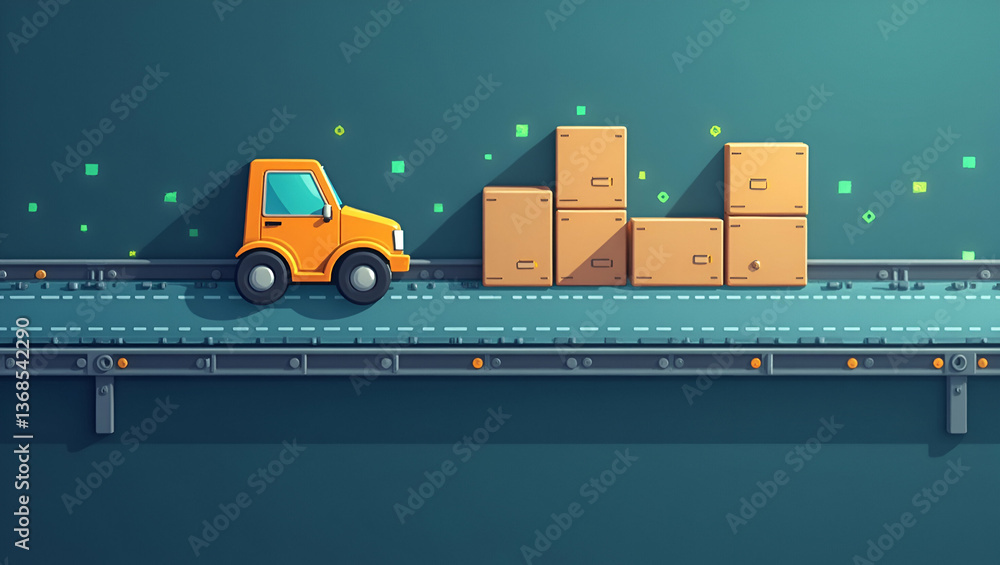 Poster 3d flat icon as conveyor belt and a logistics interface symbolizing warehouse workflow optimization 