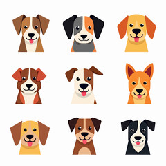 Set of cartoon a dog, Dog avatars. Cartoon dog faces. Various doggy heads. Cute puppy portraits of different breeds
