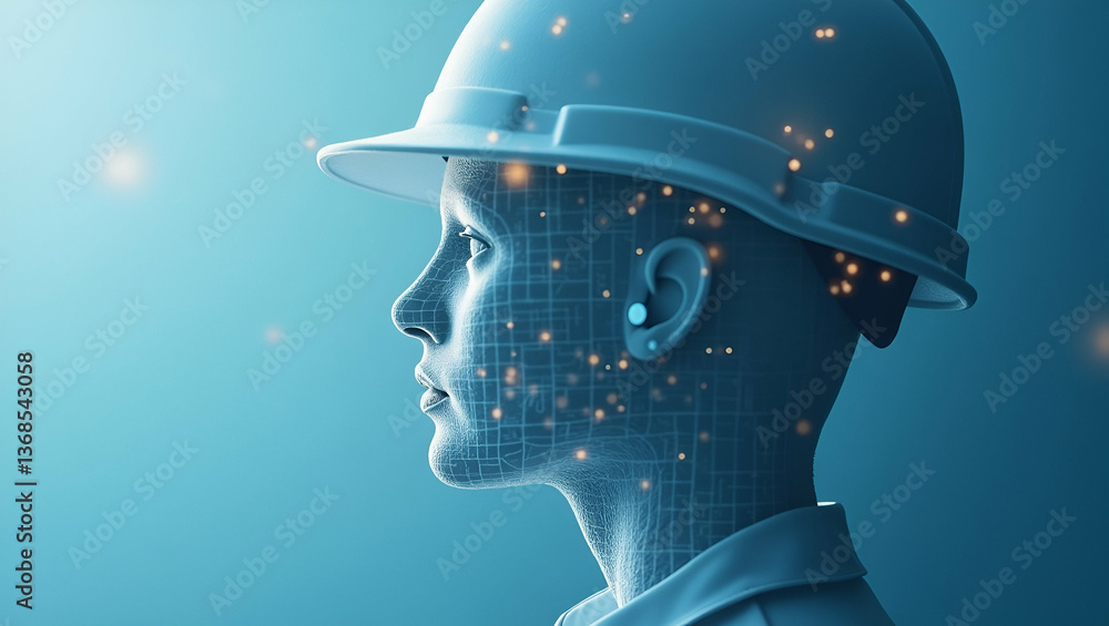 Aufkleber 3d flat icon as person and an engineering drawing symbolizing technical planning in double exposure 
