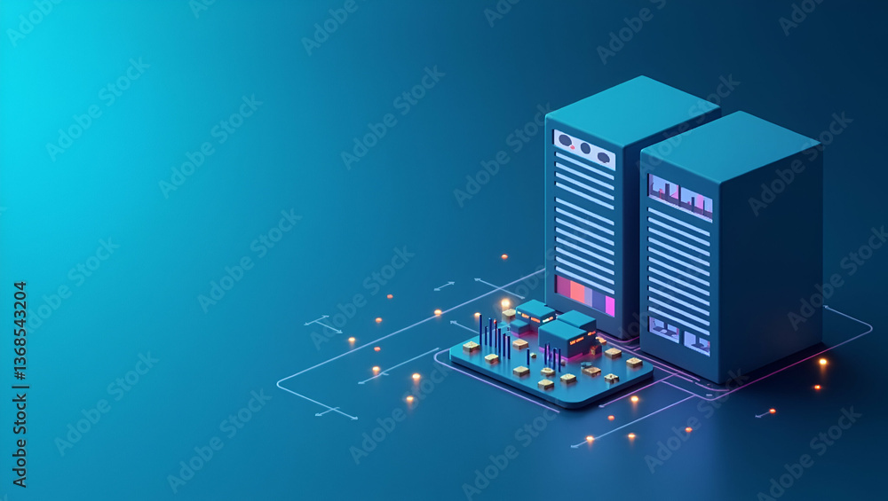 Poster 3d flat icon: automated storage system & efficiency dashboard for storage optimization