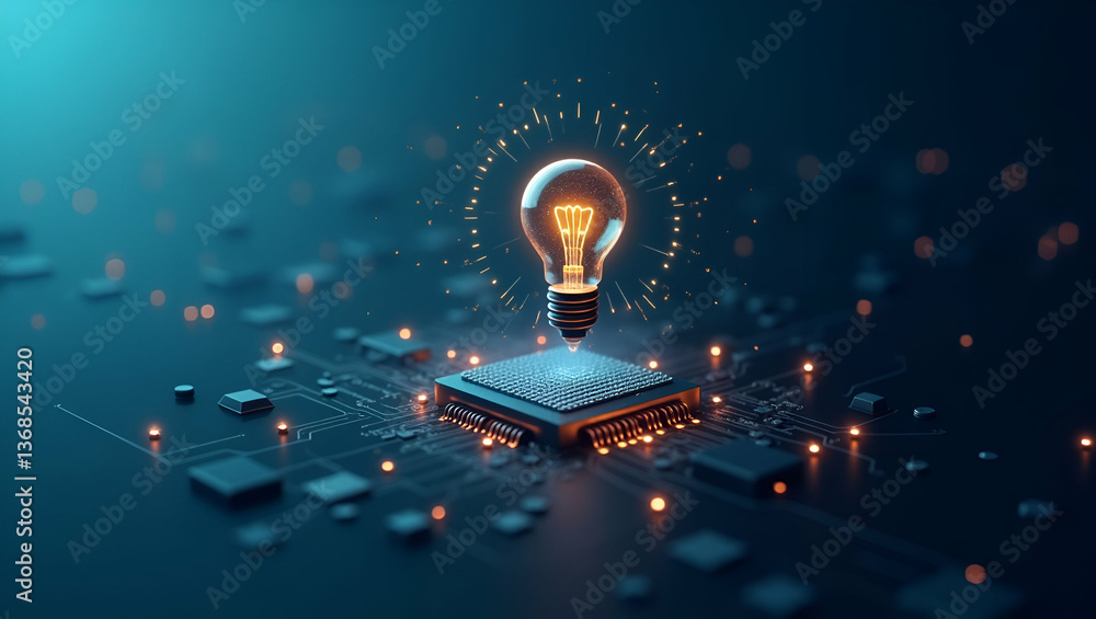 Poster 3d flat icon of a person merged with a microchip: symbolizing electronic innovation and technology a