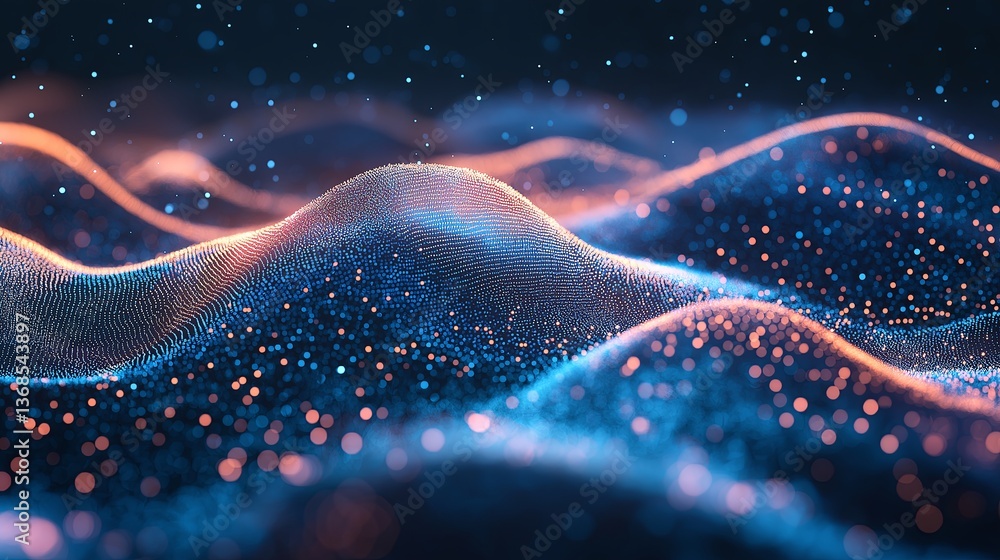 Poster a 3d holographic wave of shimmering digital pixels