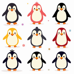 set of penguins, Set of penguin vector illustrations on white background