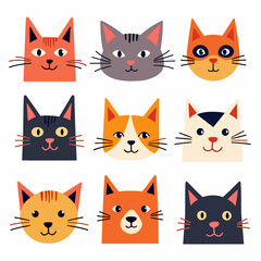 Set Cute cartoon cat head vector art illustration bundle set	
