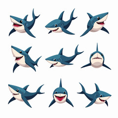 Shark cartoon set collection, shark cartoon vector Illustrations on a white background