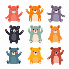 Set of cute bears. Funny doodle animals. Little bear in cartoon style