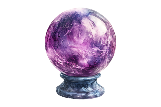 purple crystal ball watercolor isolated on white or transparent background.