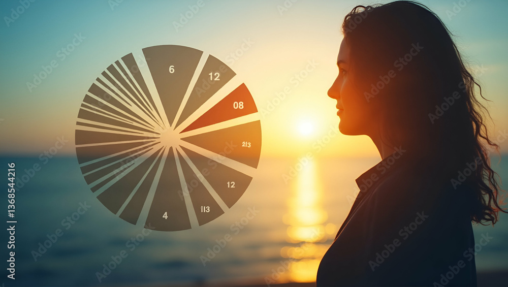 Poster silhouette of a person with financial pie chart: visualizing wealth distribution and financial plann