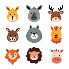 Obraz premium Set of cute animal head vector illustration 