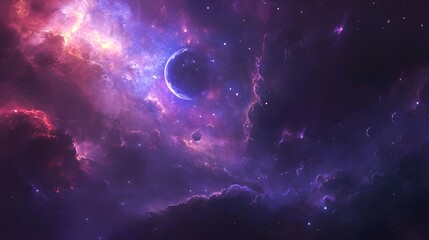 Obraz premium Vibrant Painted Outer Space Scene with 16:9 Aspect Ratio for Creative Projects