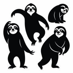 Cute Minimalist Sloth Silhouette Black Vector Collection Set