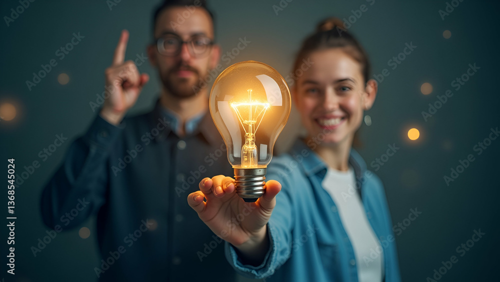 Poster a person intertwined with a light bulb: symbolizing the emergence of ideas and creativity in double 