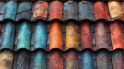 A Colorful Display of Textured Roof Tiles