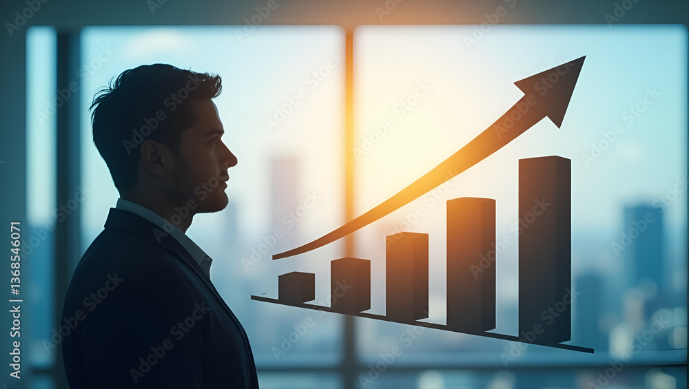Poster silhouette of a person and a financial projection graph symbolizing forecast analysis in double expo