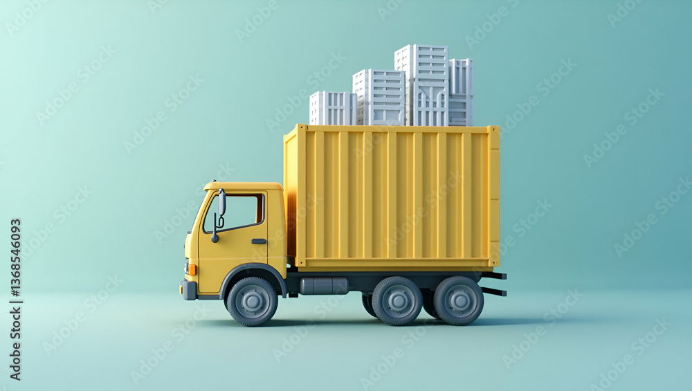 Poster 3d flat icon of shipping container with budget allocation chart: a double exposure concept for distr