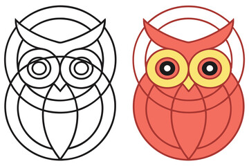 Creative Owl Design Geometric, Modern Style with Line Art & Color Version