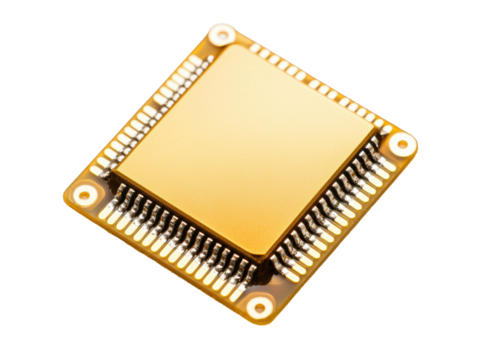 Microprocessor component on a circuit for electronic devices on a transparent background, cut out