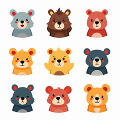 Set of cute bears. Funny doodle animals. Little bear in cartoon style