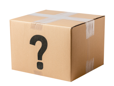 Mysterious package with question mark for surprise delivery or gift on a transparent background, cut out - Powered by Adobe