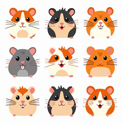 Set of cartoon hamster, isolated on white background , transparent vector style flat color