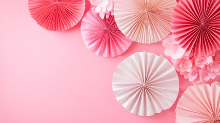 Elegant Pink and White Paper Fans on Pink Background for Events and Decor