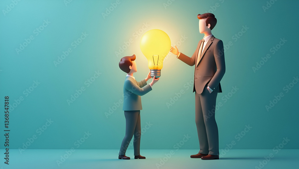 Poster 3d flat icon of a person intertwined with a light bulb: symbolizing ideas and creativity in double e