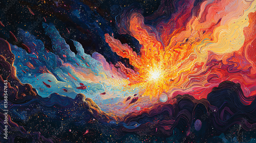 Poster a stunning colorful nebula with bright orange and blue hues creating a captivating cosmic scene in t