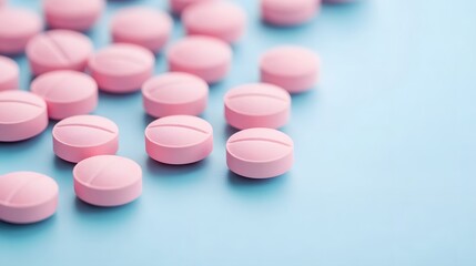 Innovative Healthcare and Medical Concept with Pink Tablets on Blue Background