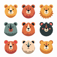 Cute teddy bear face illustration vector white background, set of cartoon animals bear face
