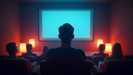 3D Flat Icon: Person with Home Theater Screen & Popcorn for Cinema Experience