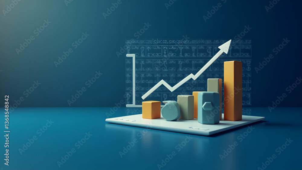 Poster 3d flat icon: automated storage system & cost analysis chart for optimization